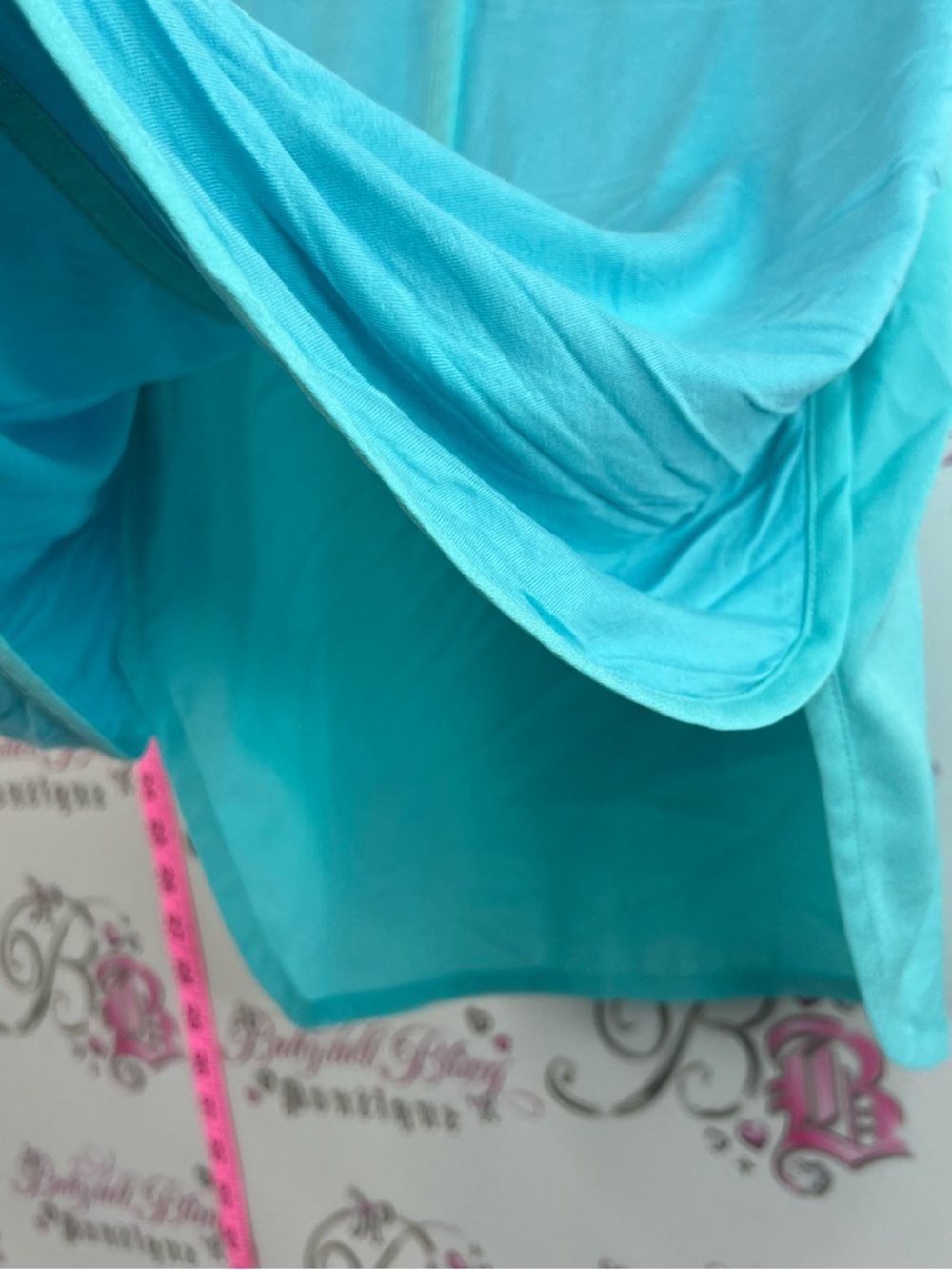 Karl Lagerfeld T-shirt open cut outs arm Turquoise Cold-Shoulder V-Neck Blouse - Picture 5 of 11